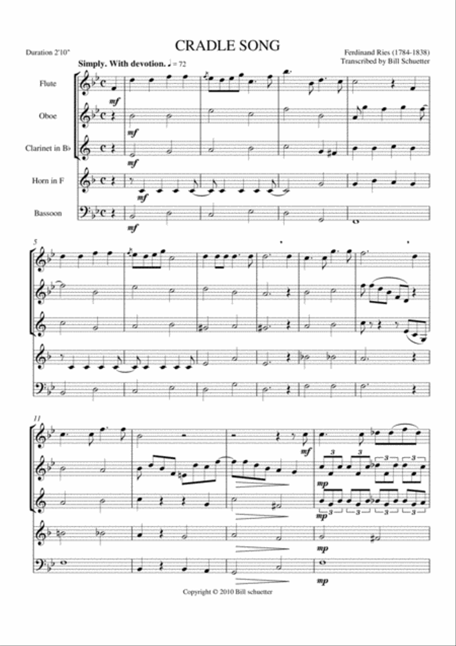 Cradle Song Woodwind Quintet scores gallery preview page 1