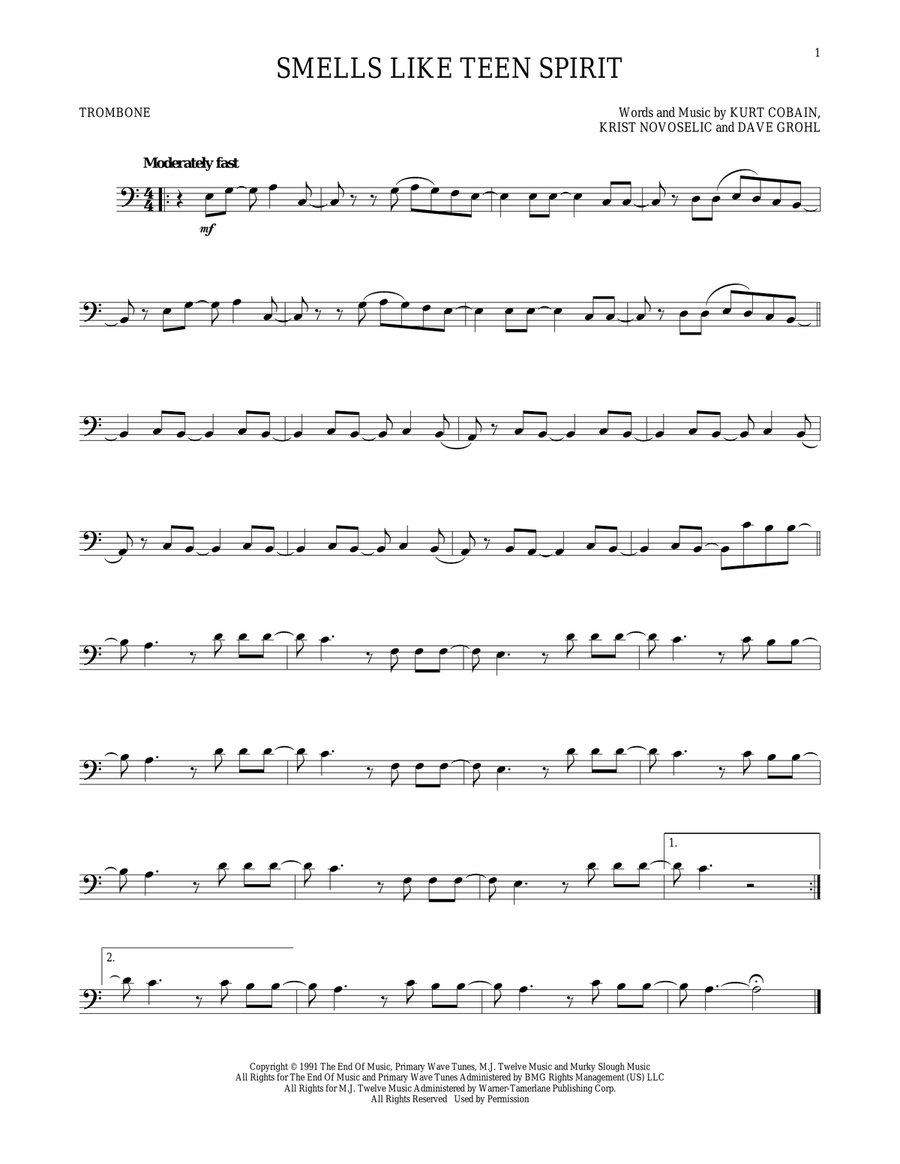 Smells Like Teen Spirit Trombone Solo scores gallery preview page 1