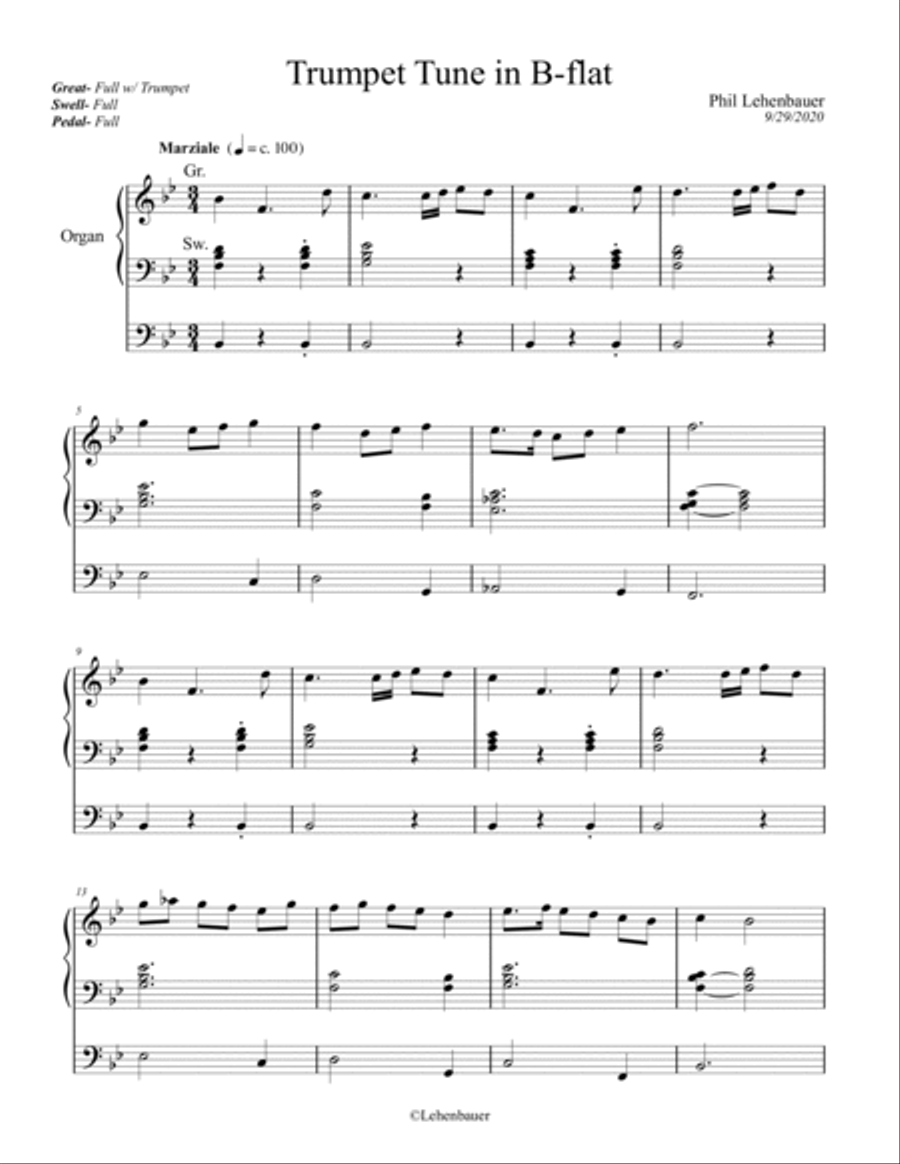 Trumpet Tune in B-flat, organ work by Phil Lehenbauer Trumpet scores gallery preview page 2