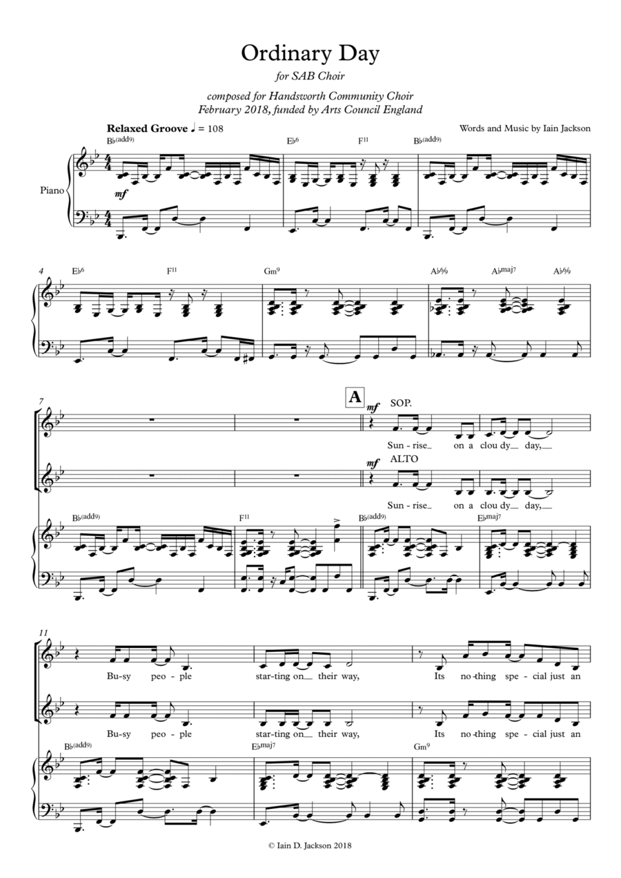 Ordinary Day for SAB Choir 3-Part scores gallery preview page 1