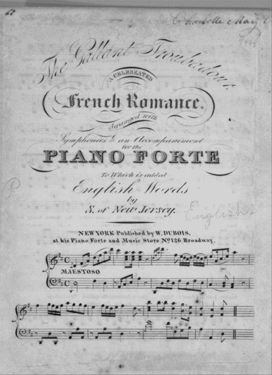 The Gallant Troubadour. A Celebrated French Romance Voice scores gallery preview page 1