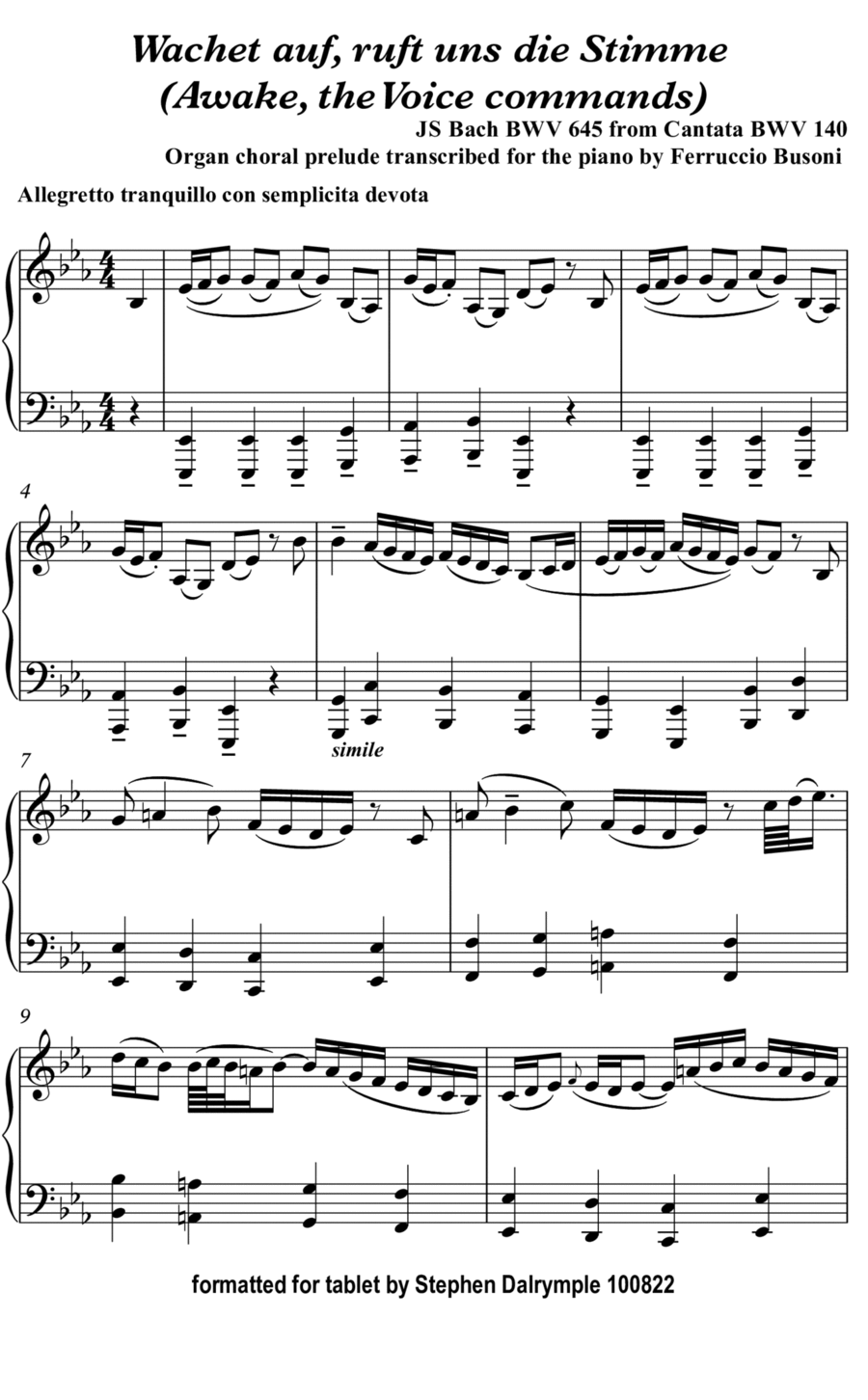 Wachet Auf (Classical Music for Tablet Series) Piano Solo scores gallery preview page 1
