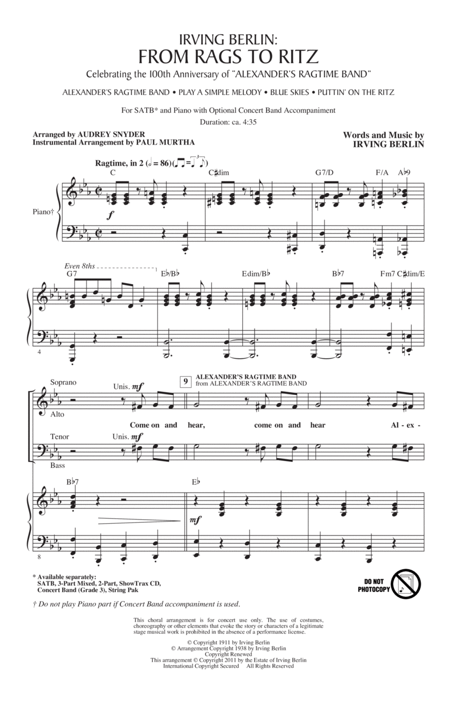 Irving Berlin: From Rags To Ritz (Medley) 4-Part scores gallery preview page 1