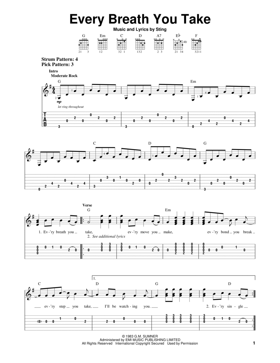 Every Breath You Take Acoustic Guitar scores gallery preview page 1