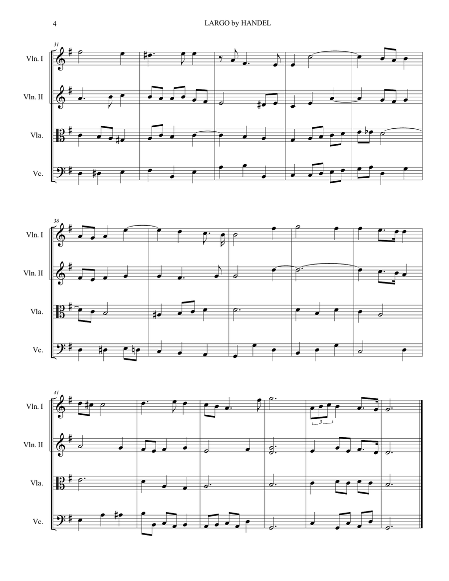LARGO by Handel - (From Op. Xerxes; HWV 40) - Arr. for String Quartet String Quartet scores gallery preview page 4