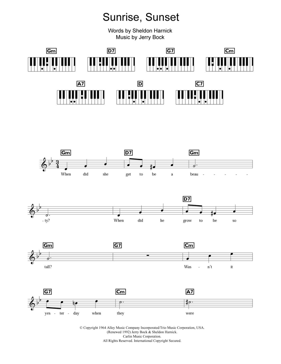 Sunrise, Sunset (from Fiddler On The Roof) Piano Solo scores gallery preview page 1