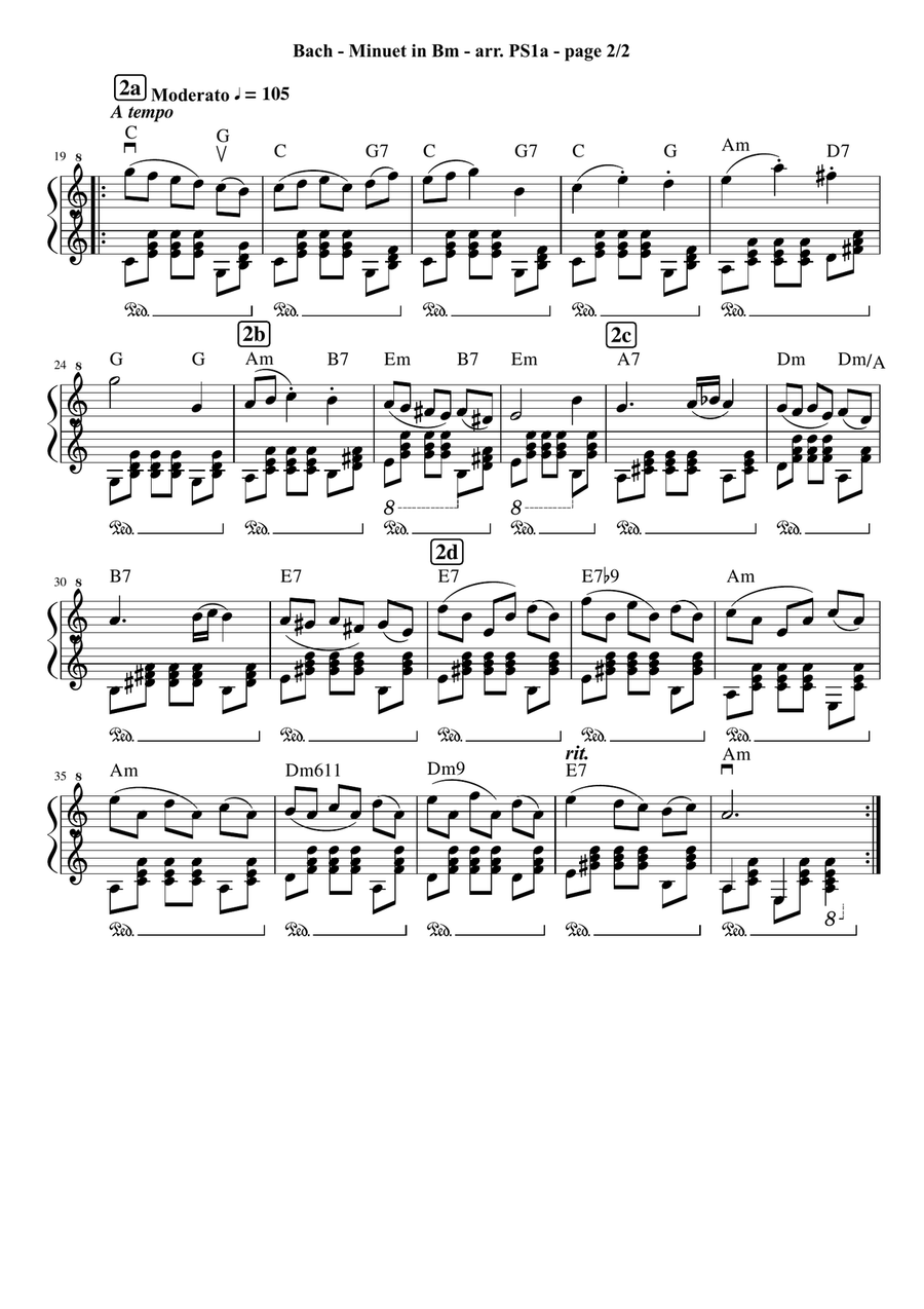 J. S. Bach - Minuet in B minor (from the 5th movement of the French Suite No. 3 in B minor, BWV 814 Easy Piano scores gallery preview page 2