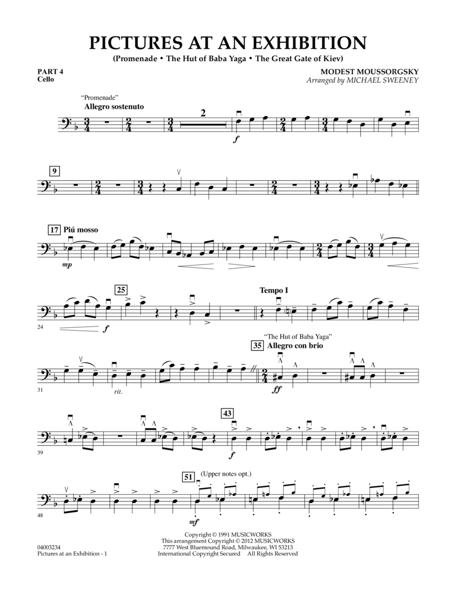 Pictures At An Exhibition (Excerpts) - Pt.4 - Cello Concert Band scores gallery preview page 1