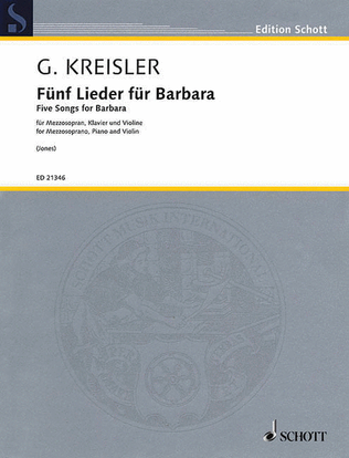 Book cover for Five (5) Songs For Barbara For Mezzo-soprano, Piano And Violin, German
