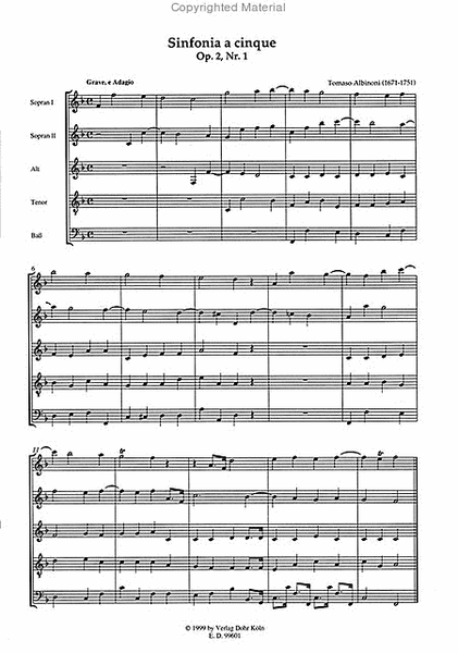 Sinfonia a cinque op. 2/1 (für Blockflötenensemble (SSATB))