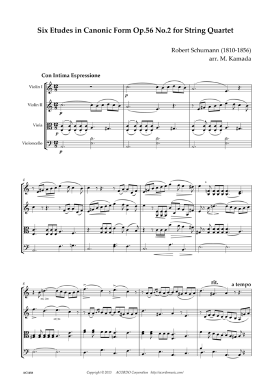 Six Etudes in Canonic Form Op.56 No.2 for String Quartet String Quartet scores gallery preview page 1