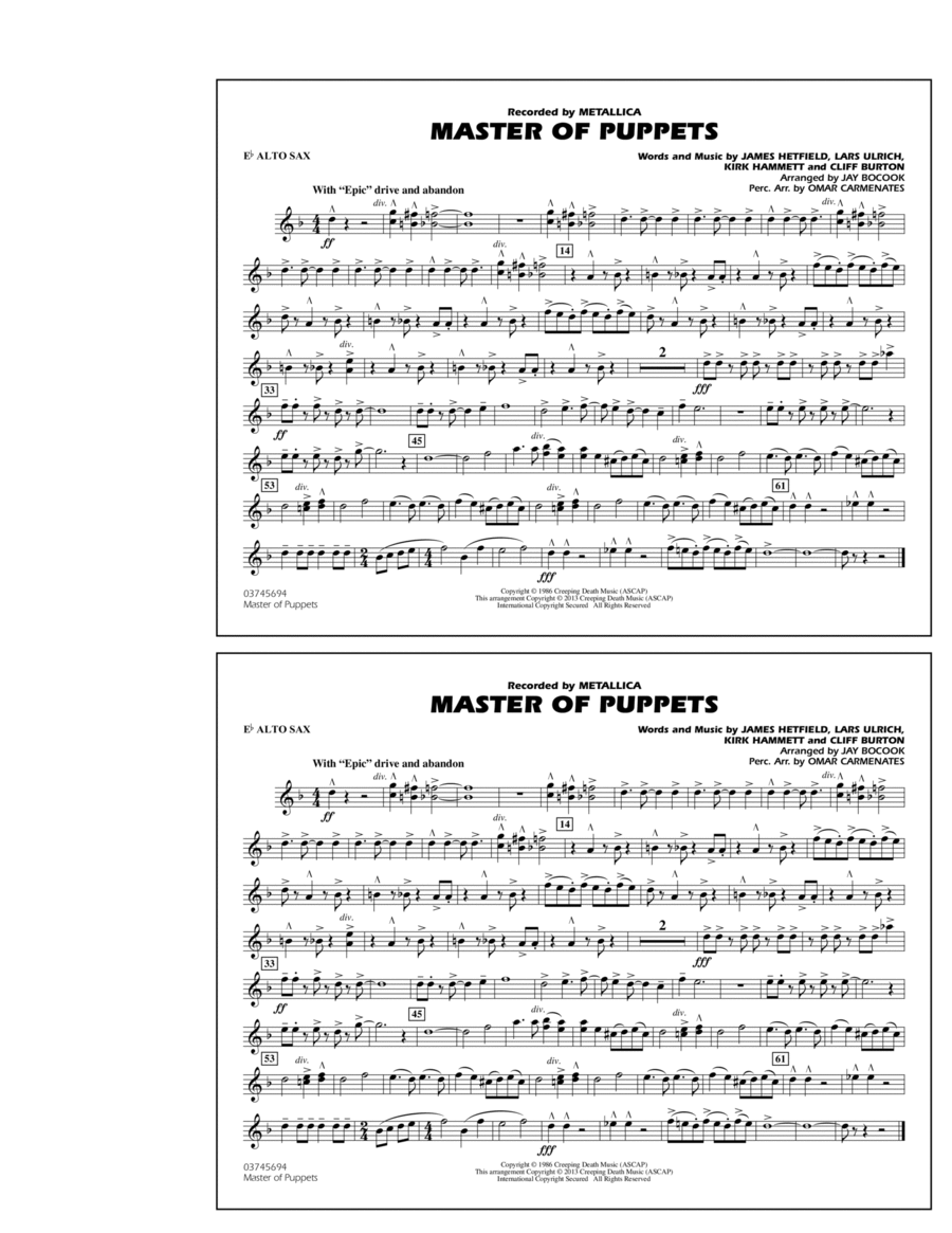 Master of Puppets - Eb Alto Sax Marching Band scores gallery preview page 1