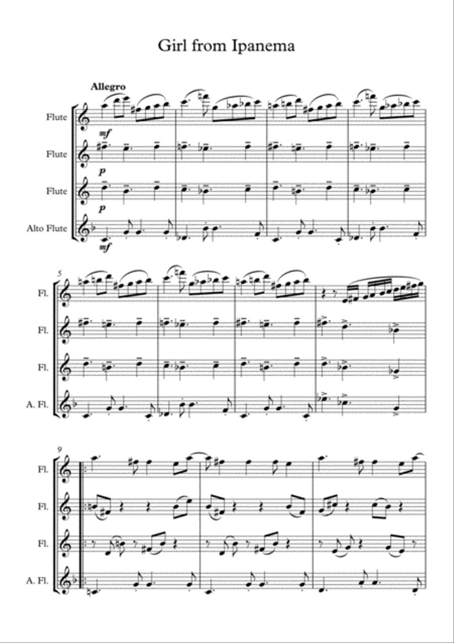 The Girl From Ipanema (Garota De Ipanema) Woodwind Quartet scores gallery preview page 1