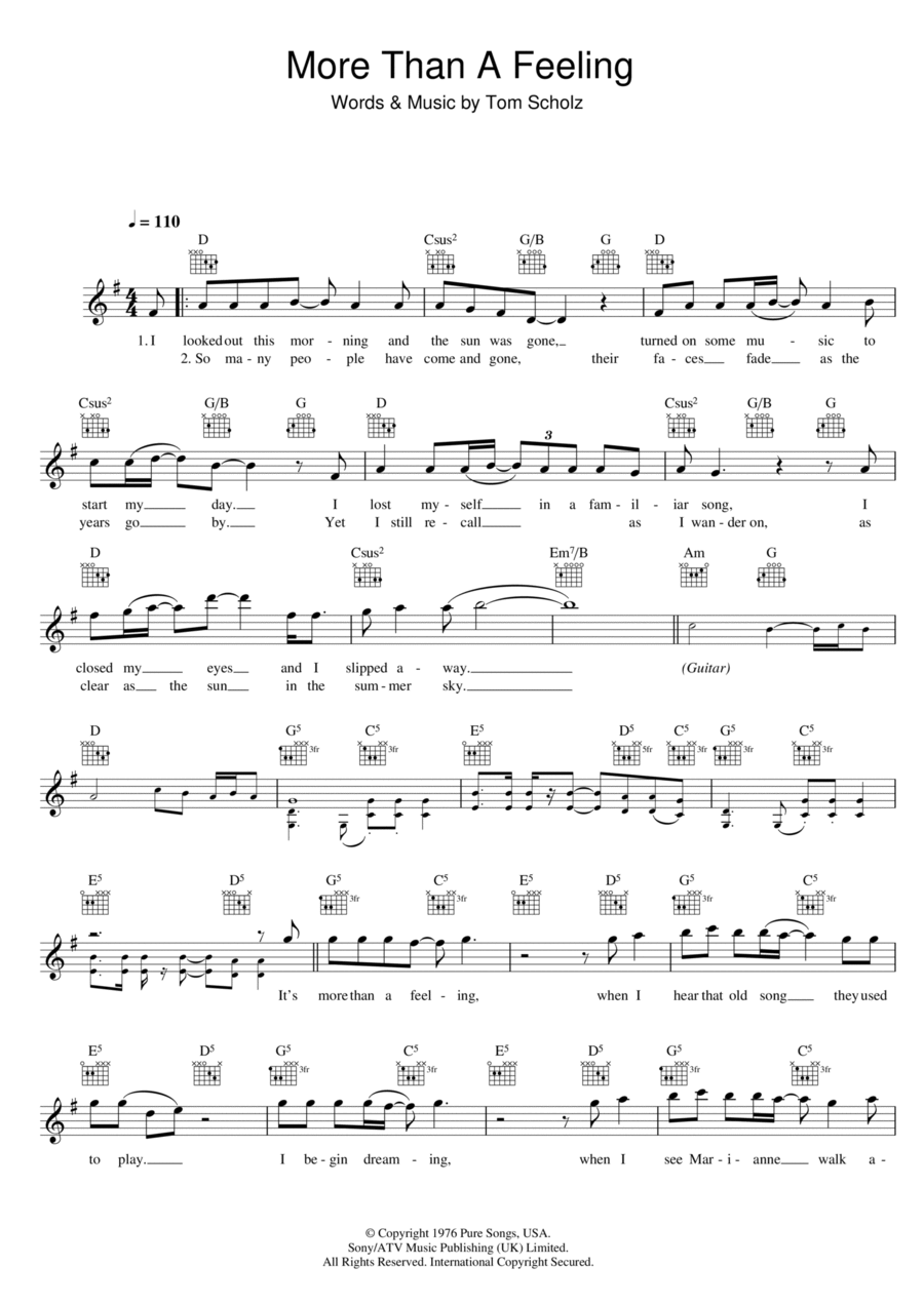 More Than A Feeling Piano scores gallery preview page 1