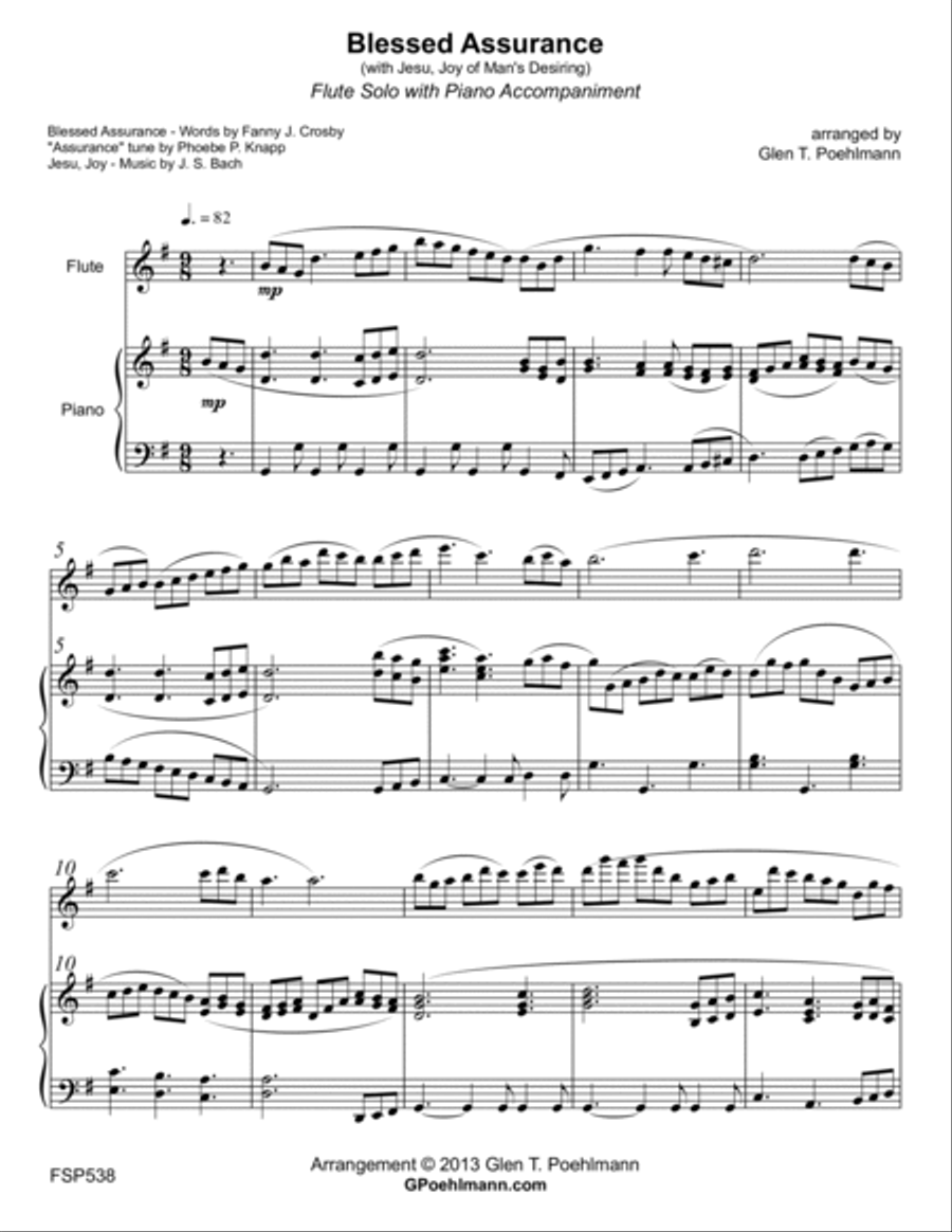 BLESSED ASSURANCE & JESUS JOY OF MAN'S DESIRING - FLUTE SOLO with Piano Accompaniment Flute Solo scores gallery preview page 1