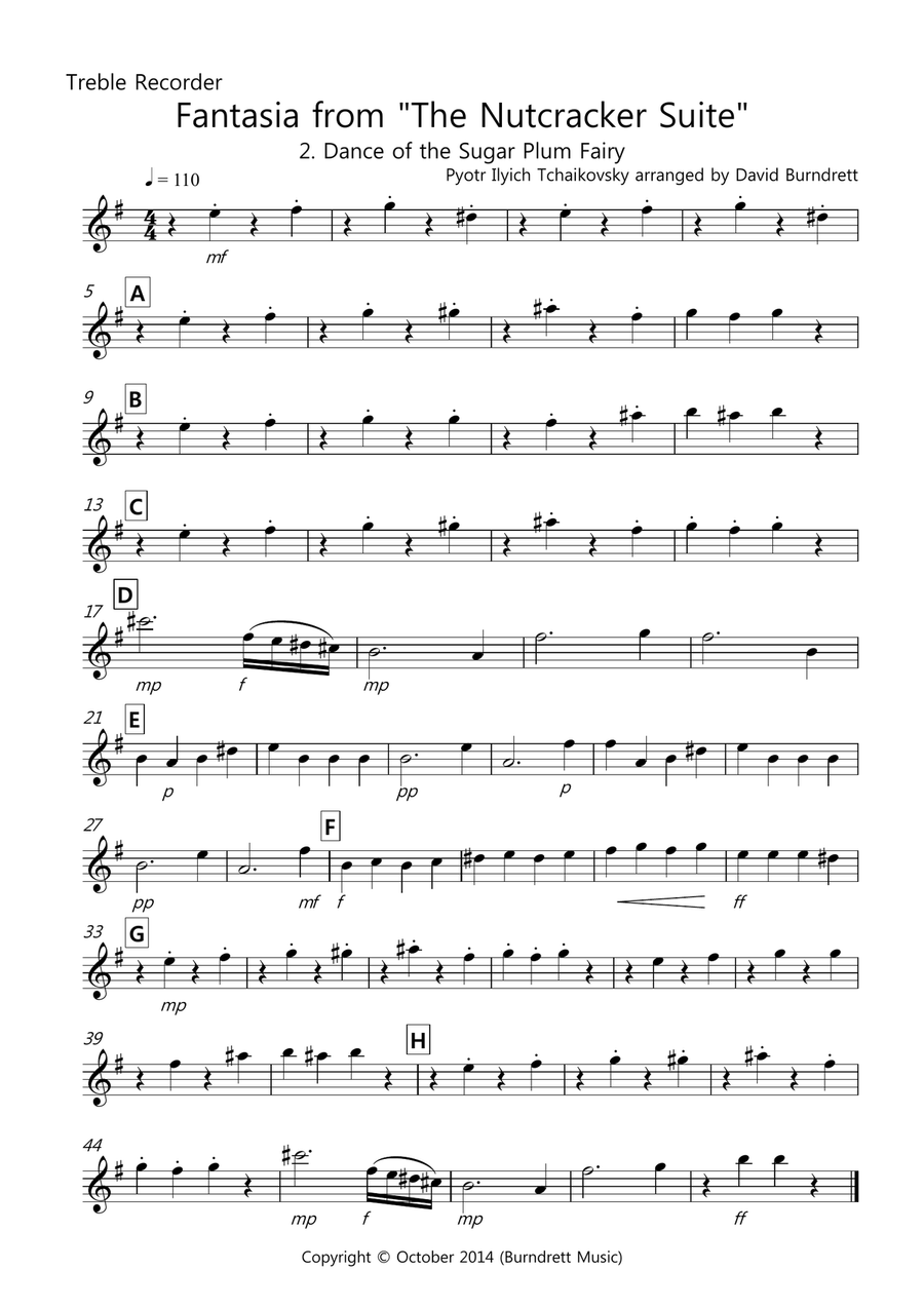 Dance of the Sugar Plum Fairy (fantasia from Nutcracker) for Recorder Quartet Recorder scores gallery preview page 5