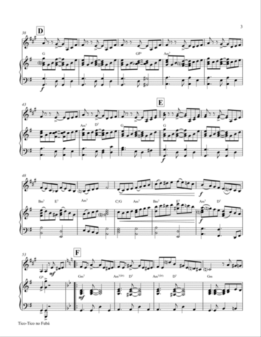 Tico-Tico no Fubá - Choro - Key: G-minor - Piano and Clarinet Clarinet Solo scores gallery preview page 3