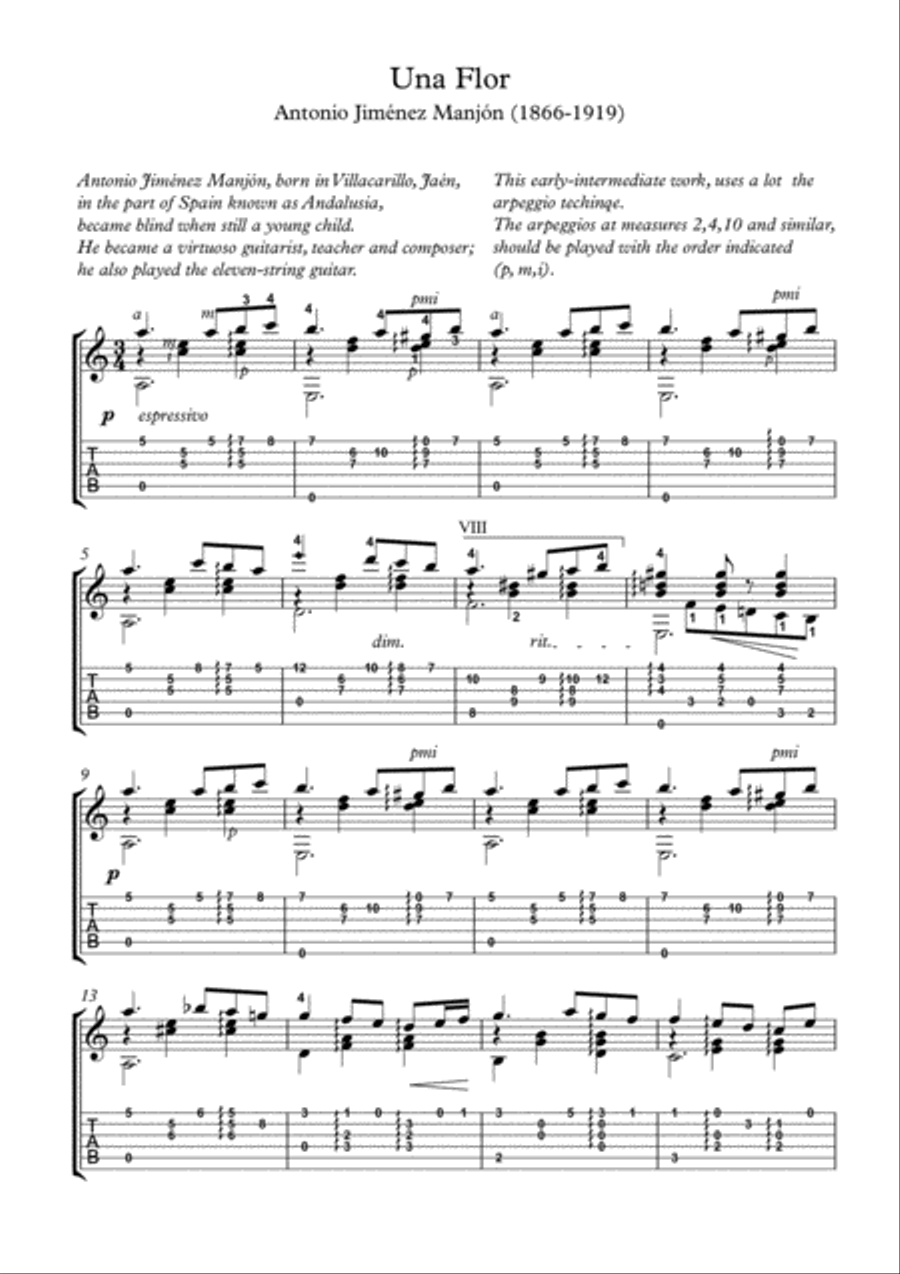 Una Flor Guitar solo by Antonio Manjon Classical Guitar scores gallery preview page 2