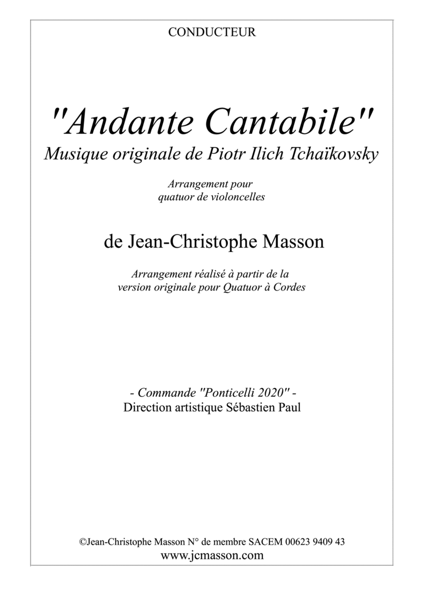 Andante Cantabile Tchaikovsky for cello quartet --- Score and parts --- JCM2020 image number null