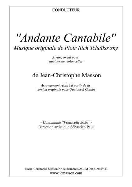 Andante Cantabile Tchaikovsky for cello quartet --- Score and parts --- JCM2020 image number null