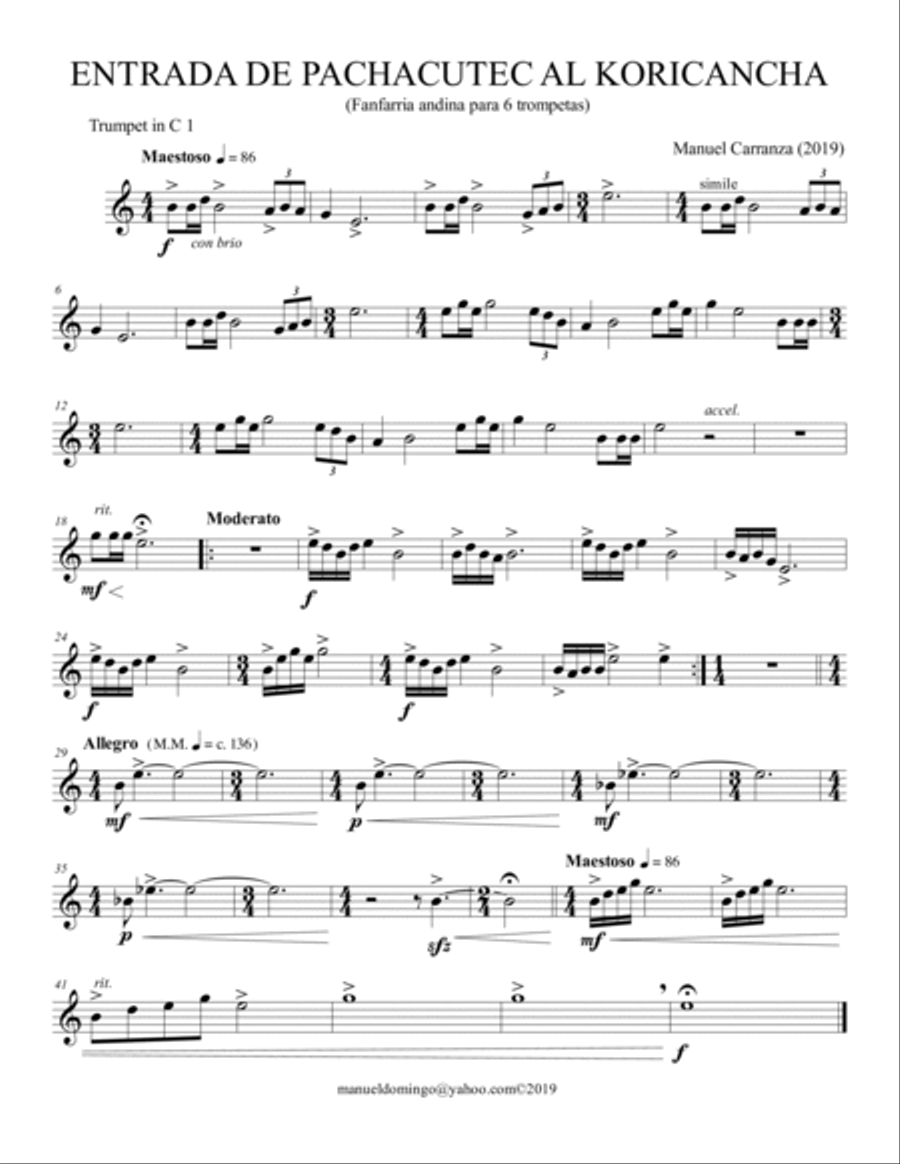 Entrance of Pachacutec to the Koricancha, Op7 for 6 trumpets Brass Ensemble scores gallery preview page 6