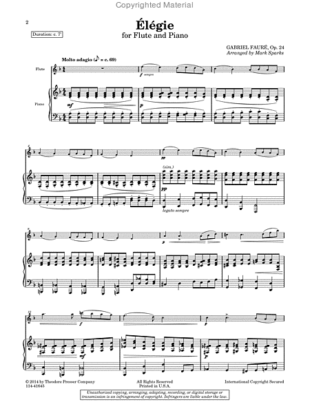Elegie, Op. 24 by Gabriel Faure Chamber Music - Sheet Music