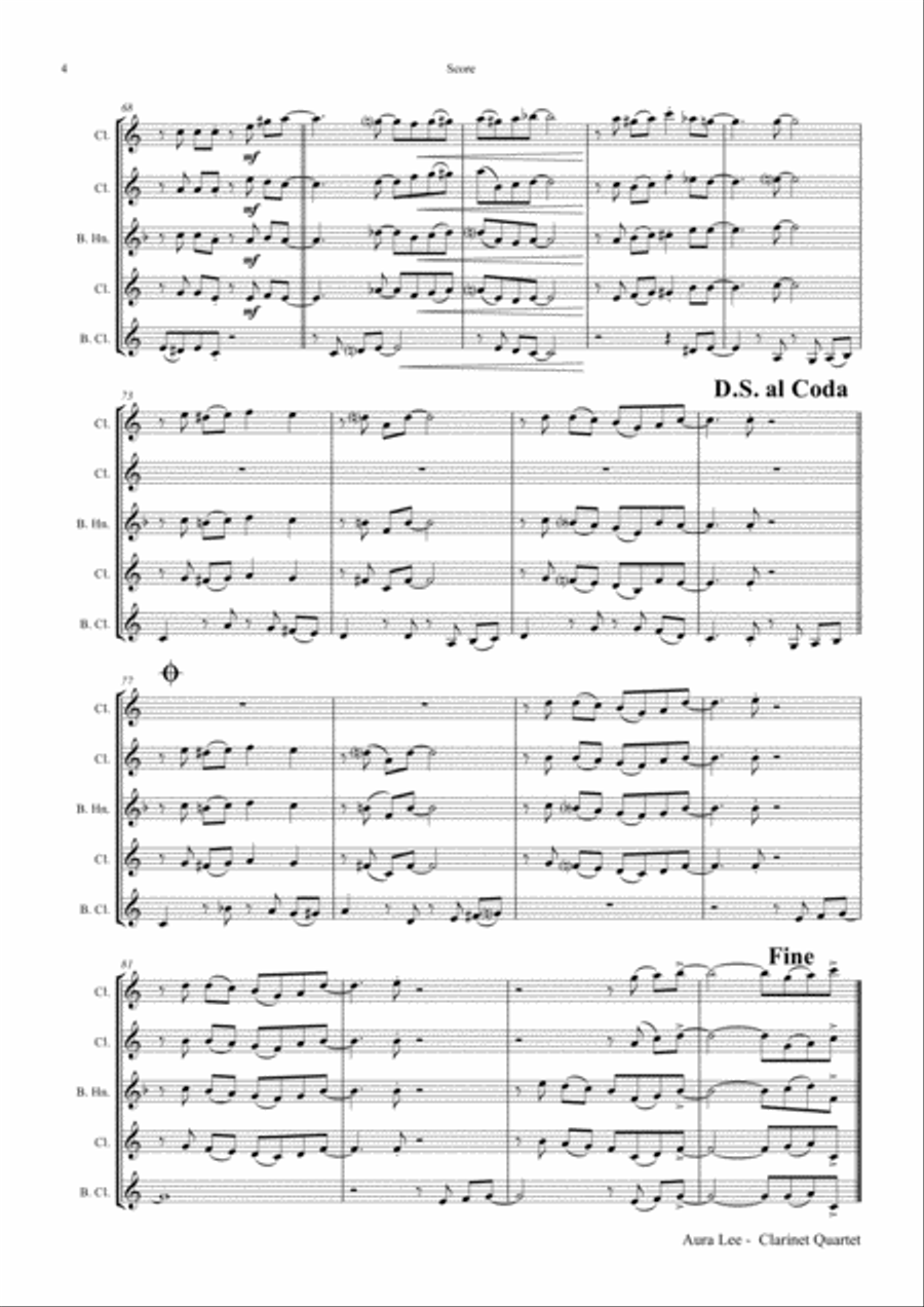 Aura Lee - Love me tender - Elvis - Clarinet Quartet Clarinet Quartet scores gallery preview page 4