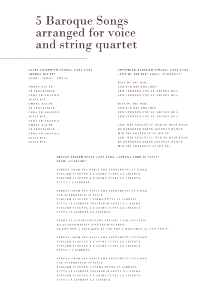 5 Baroque Songs for voice and string quartet String Quartet scores gallery preview page 2