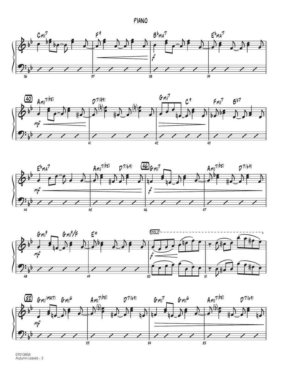 Autumn Leaves (Hojas Caídas) (arr. Michele Fernández) - Piano Jazz Ensemble scores gallery preview page 3