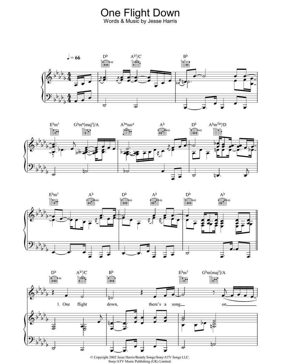 One Flight Down Piano, Vocal, Guitar scores gallery preview page 1
