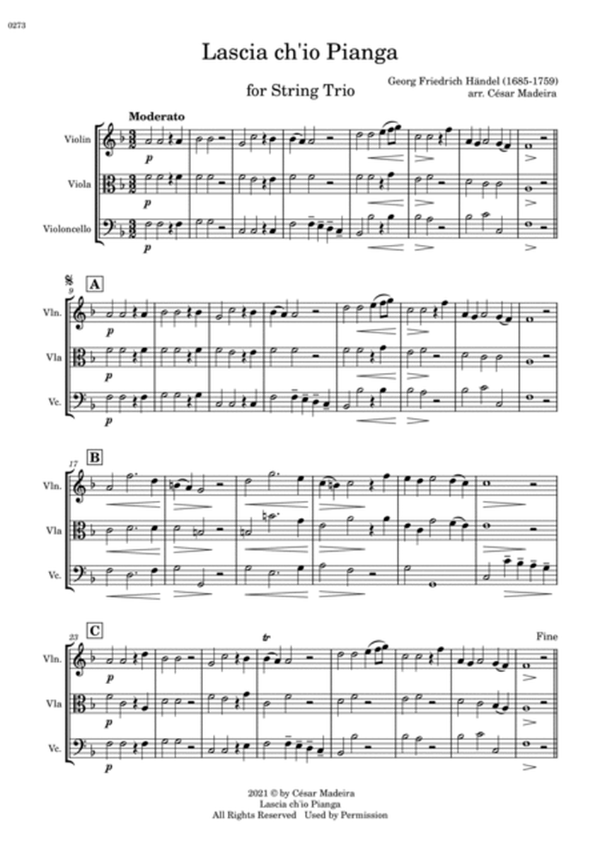 Lascia Ch'io Pianga - String Trio (Full Score and Parts) image number null