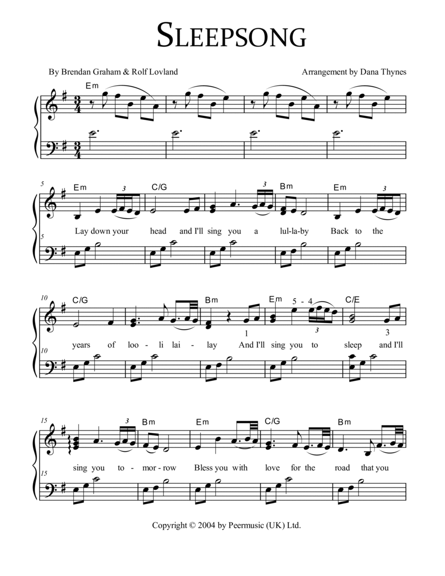 Sleepsong Piano, Vocal, Guitar scores gallery preview page 1