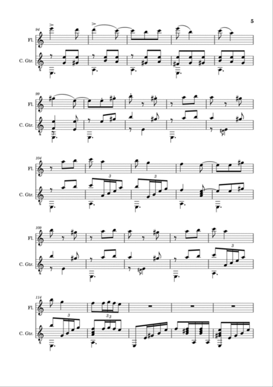 Spanish Popular Song - El Vito. Arrangement for Flute and Classical Guitar Flute scores gallery preview page 5