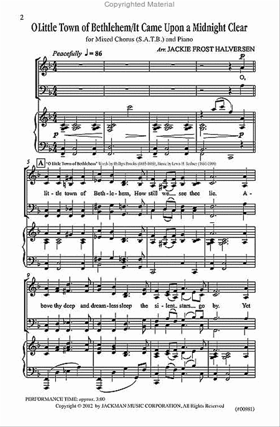 O Little Town of Bethlehem / It Came Upon a Midnight Clear - SATB image number null