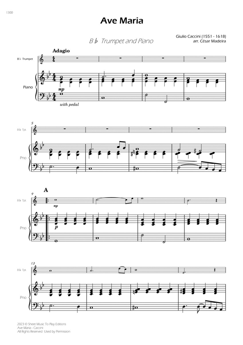 Caccini - Ave Maria - Bb Trumpet and Piano (Full Score) image number null