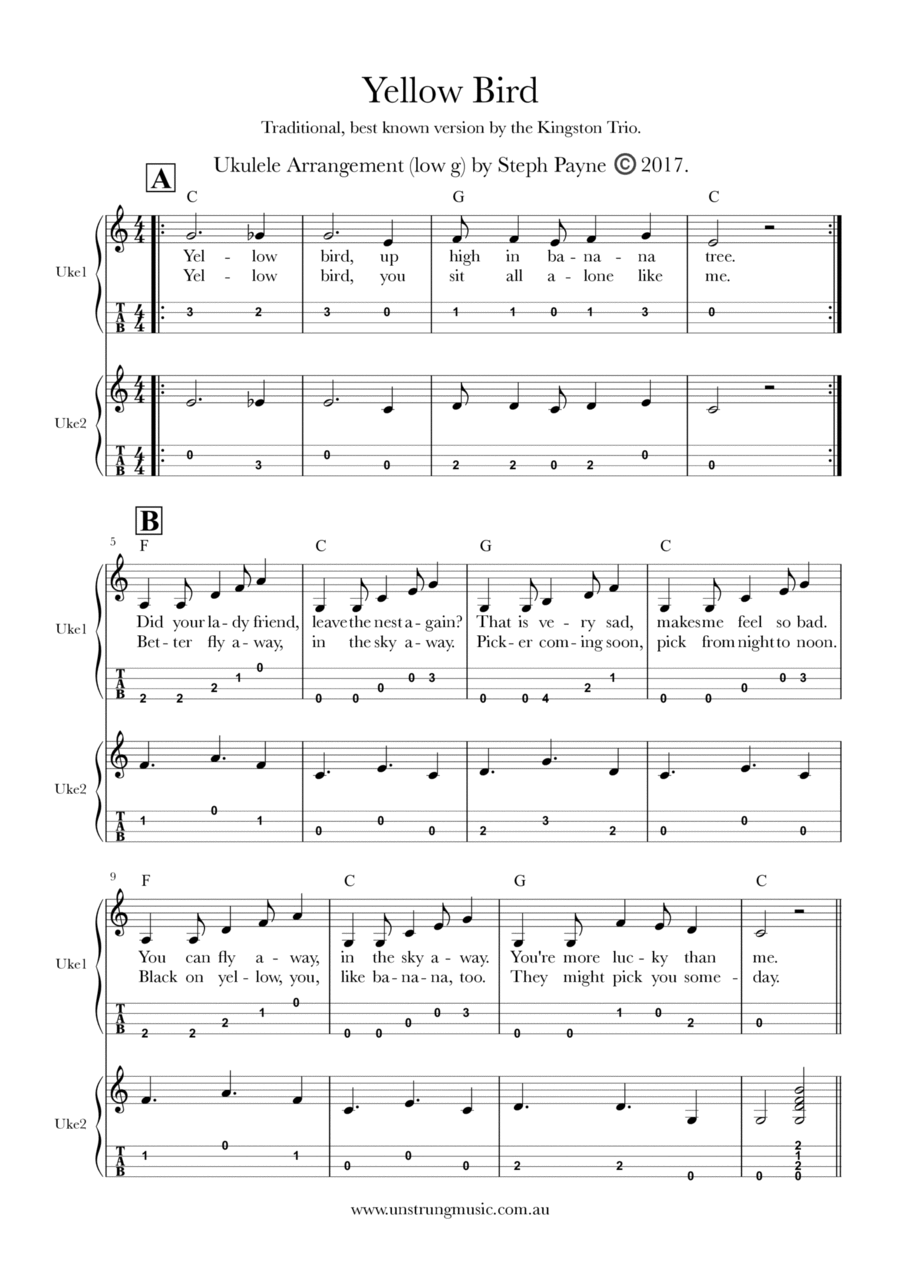 Yellow Bird Yellow Bird Ukulele scores gallery preview page 1