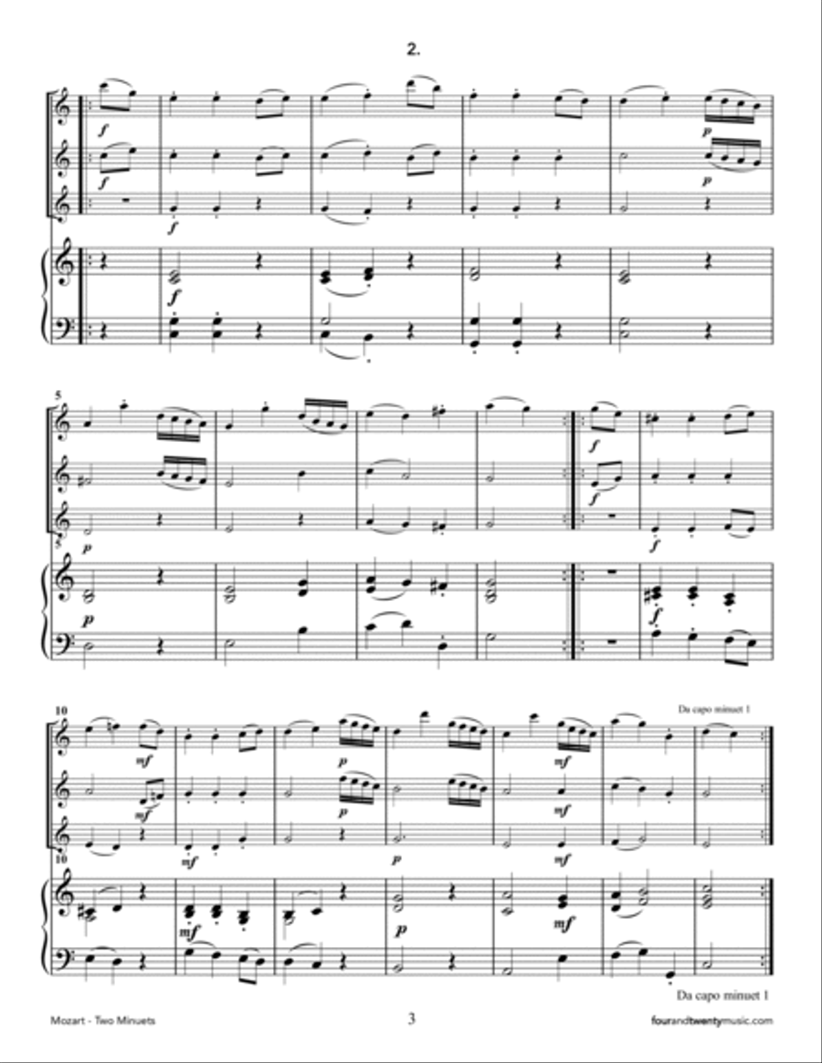 Two Minuets, for two or three flutes and piano Small Ensemble scores gallery preview page 3