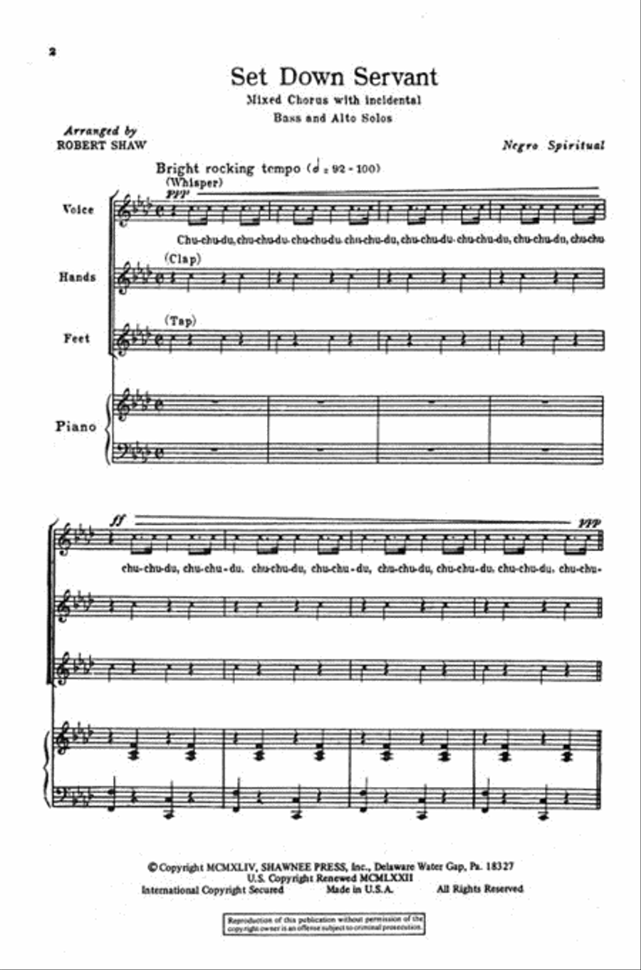 Set Down, Servant! 4-Part scores gallery preview page 2