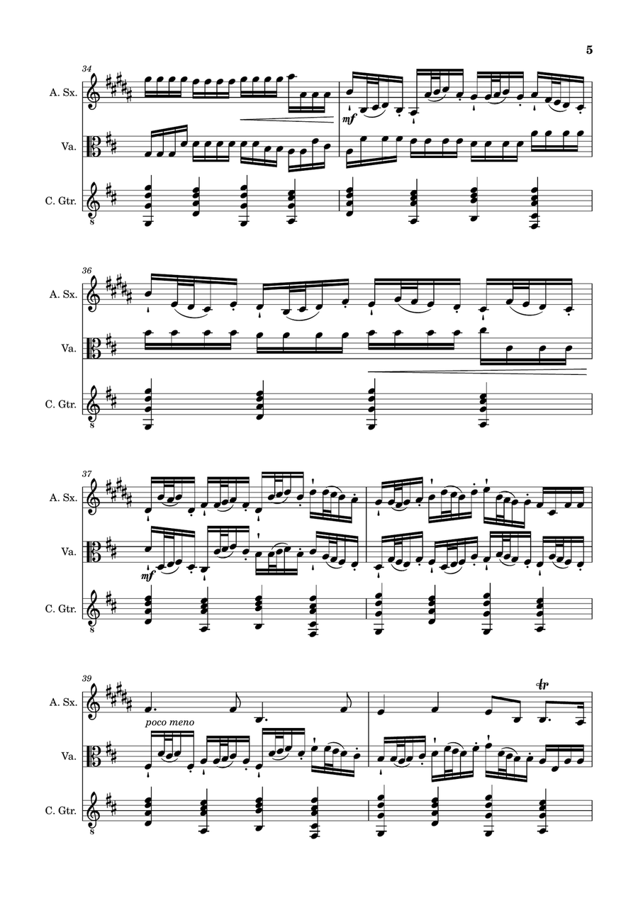 Canon in D Major, P.37; T.337. A. Sax, Viola, and Guitar. Score and Parts. Chamber Music scores gallery preview page 5