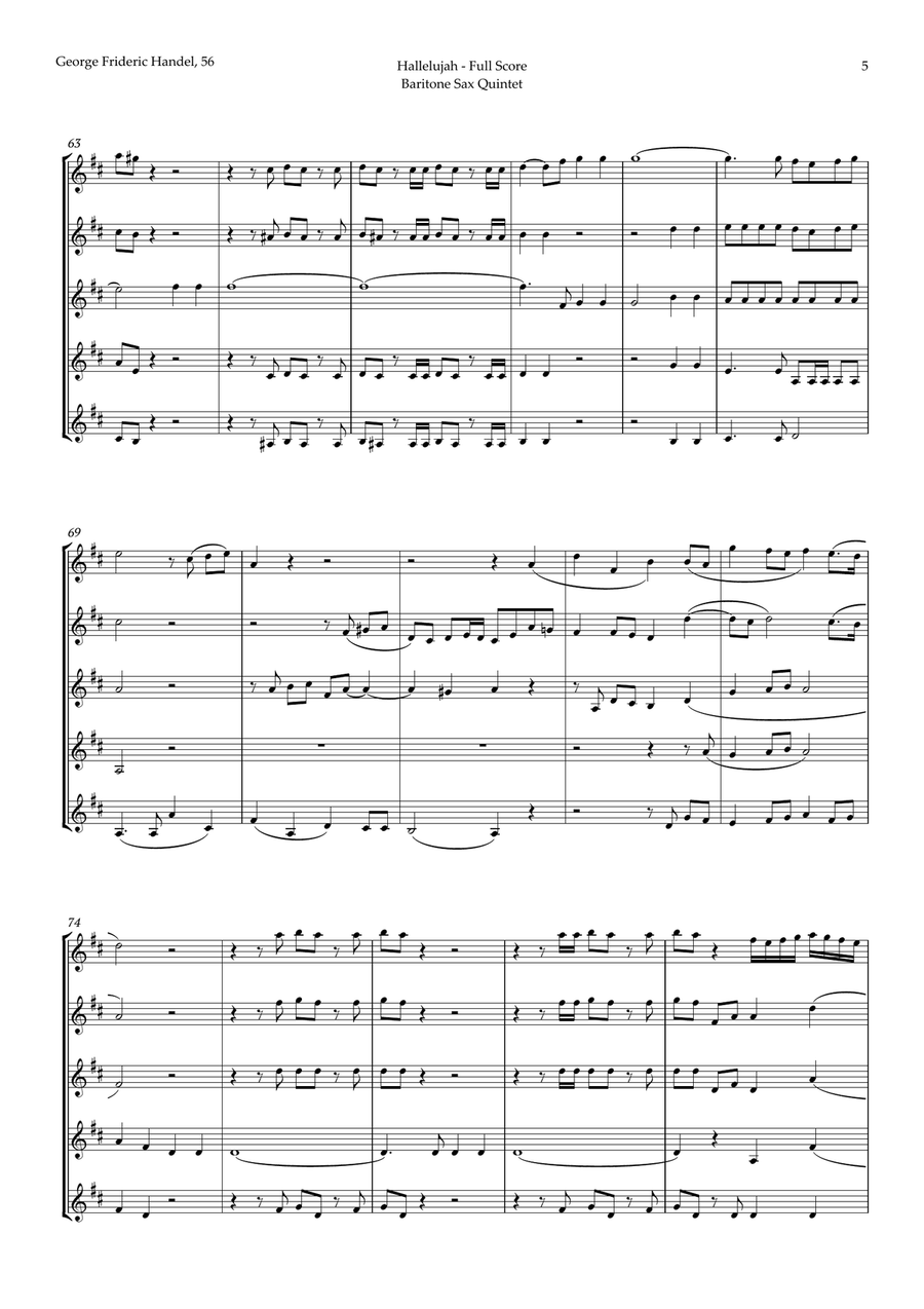Hallelujah from Messiah by Handel for Baritone Sax Quintet Saxophone Quintet scores gallery preview page 5