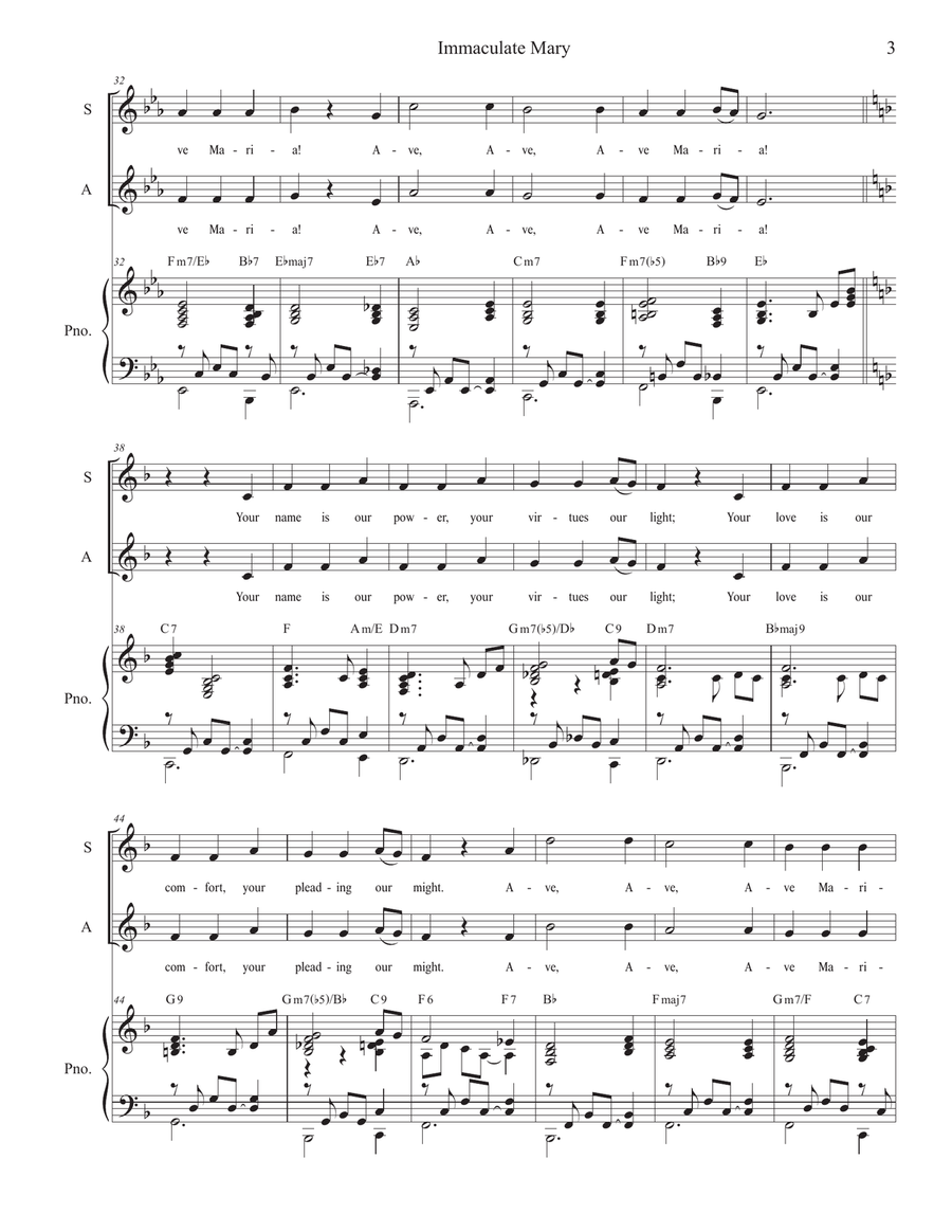 Immaculate Mary (Duet for Soprano and Alto solo) (Easy Vocal Duet Version) Alto Voice scores gallery preview page 3