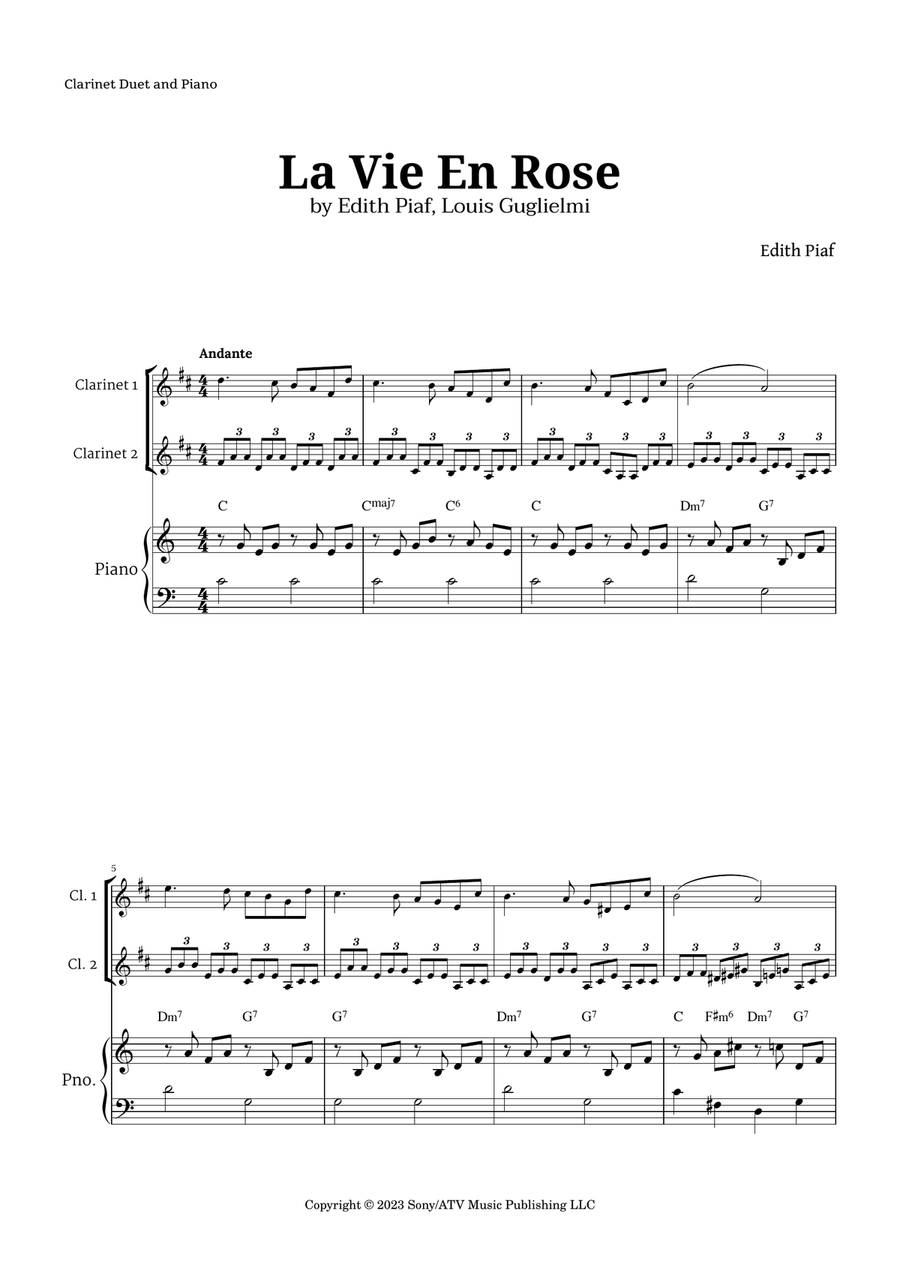 La Vie En Rose Woodwind Duet scores gallery preview page 1