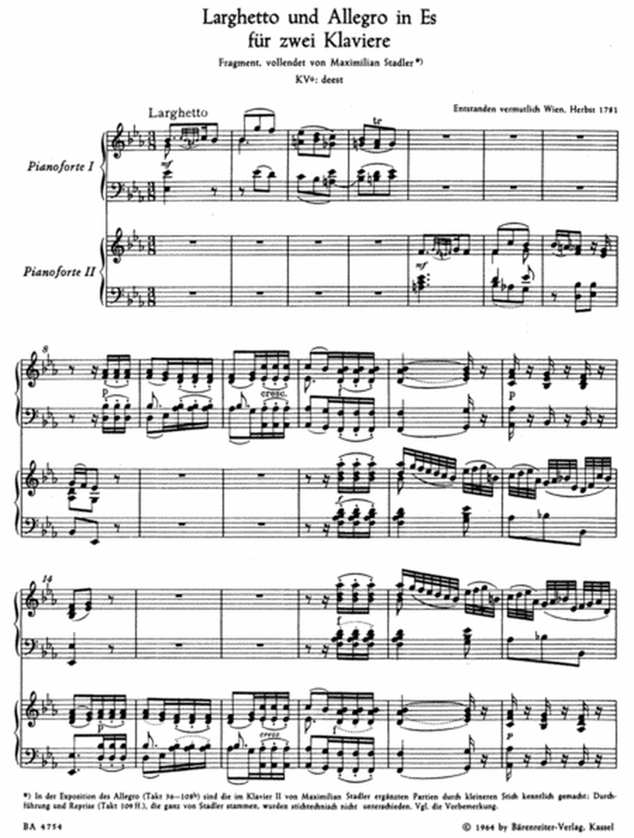 Larghetto und Allegro for two Pianos E flat major