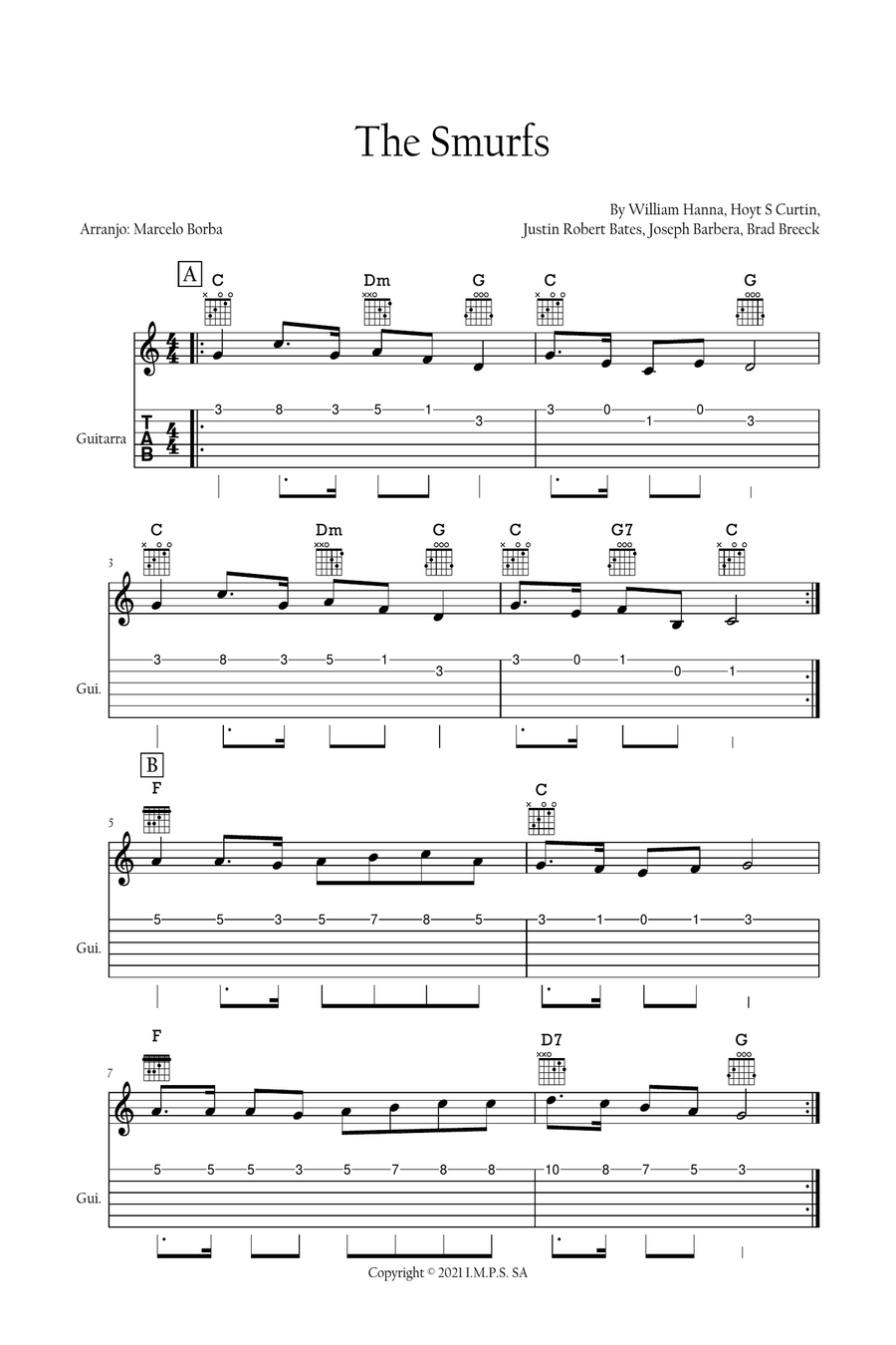 Smurfs Theme Song 21 Electric Guitar scores gallery preview page 1