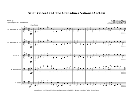 Saint Vincent and The Grenadines National Anthem for Brass Quintet image number null