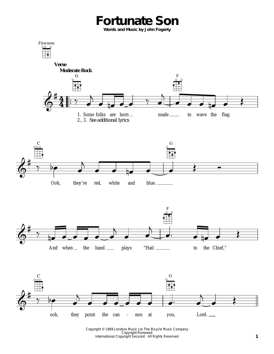 Fortunate Son Fortunate Son Ukulele scores gallery preview page 1
