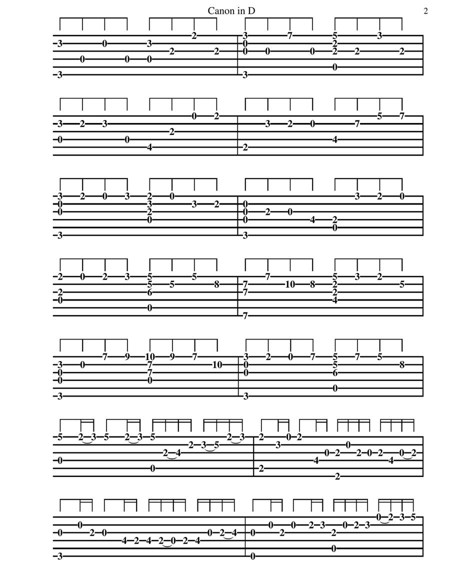 Canon In D For Classical Guitar Tablature Acoustic Guitar scores gallery preview page 2