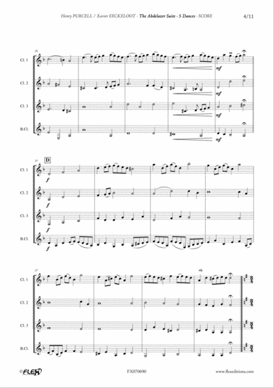The Abdelazer Suite - 5 Dances Clarinet Quartet scores gallery preview page 4