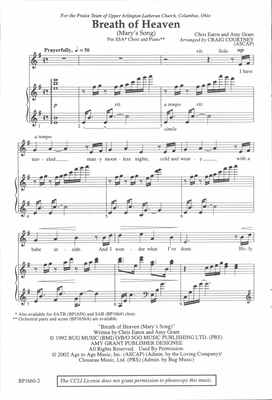 Breath of Heaven - SSA SSA scores gallery preview page 2