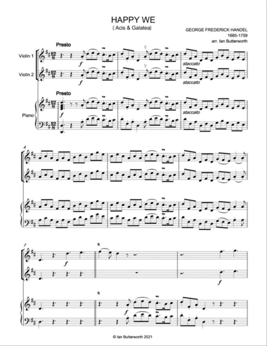 HANDEL Happy We (Acis & Galatea) for two violins & piano Violin Solo scores gallery preview page 2
